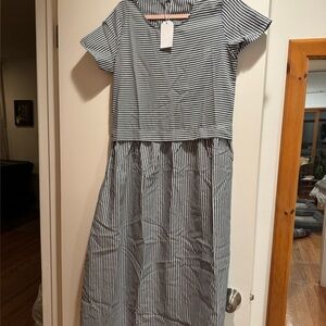 Women’s dress navy and white stripe.
